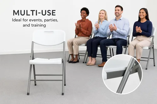 Miniatura 7 de BTEXPERT Silla plegable blanca con marco de acero, silla plegable comercial resistente, asiento de plástico HDPE, silla de eventos para interiores