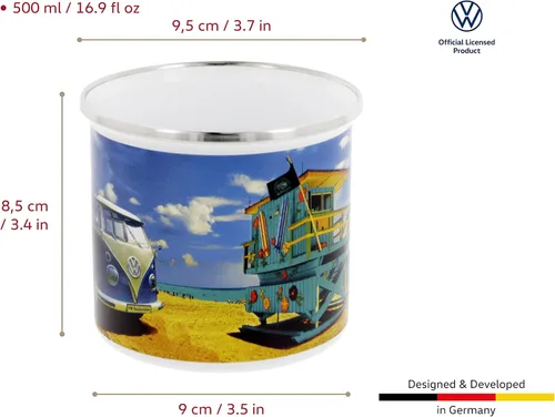 Miniatura 3 de BRISA VW Collection - Taza grande esmaltada para café y té Volkswagen para acampar y al aire libre, T1 autobús autocaravana