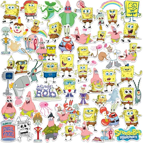Miniatura 7 de Paquete de calcomanías de Bob Esponja de 100 unidades – Vinilo troquelado gran variedad de lujo para laptop, botella de agua, álbumes de recortes