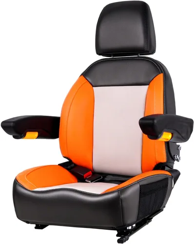 Miniatura 9 de Asiento Universal de Tractor, Asiento de Carretilla Elevadora con Cinturón de Seguridad y Respaldo Ajustable, Reposacabezas, Reposabrazos