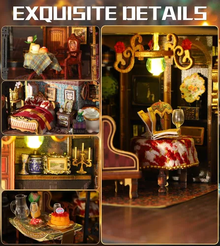 Miniatura 3 de Spilay Kit de Casa en Miniatura DIY, Casa de Muñecas Castillo de Edimburgo con Caja de Música y Cubierta Antipolvo, Kit de Rompecabezas de Madera 3D