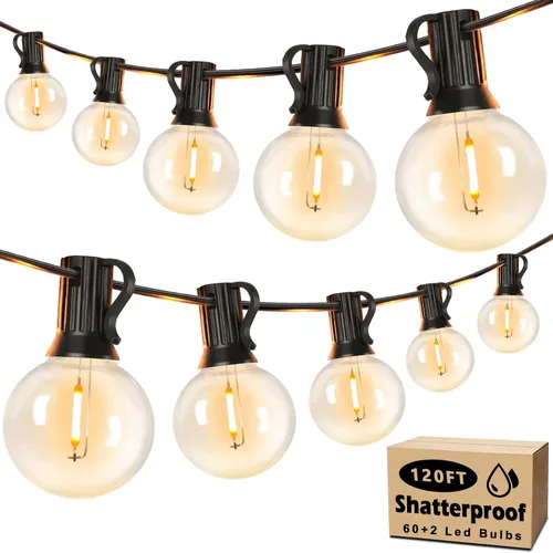 Miniatura 10 de Luces de Cadena LED para Exteriores de 50 Pies Impermeables, Brillantes 2700K, Luces de Cadena para Patio LED con 27 Bombillas Globo G40
