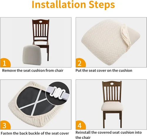 Miniatura 4 de Fuloon Fundas Elásticas para Cojines de Asiento 6 Piezas, Fundas Lavables para Asientos de Sillas, Fundas de Sillas para Comedor, Hotel, Ceremonia