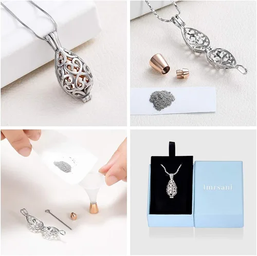 Miniatura 7 de Imrsanl - Joyería para llevar Cenizas - Collar con dije de flor de loto con mini urna de recuerdo para cenizas