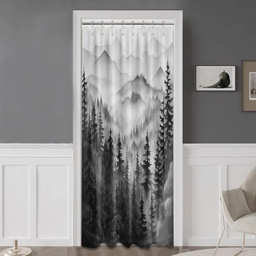 Miniatura 50 de Cortina de ducha azul marino de bosque Cortina de ducha azul oscuro de montaña y naturaleza para decoración de baño de hombres, tela impermeable