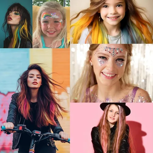 Miniatura 9 de Extensiones de cabello de colores, extensión de cabello liso con clip de 22 pulgadas, extensiones de cabello con brillantina multicolor arcoíris