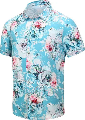 Miniatura 48 de SheLucki - Camisa hawaiana para hombre, unisex, de manga corta, con botones, para la playa y el verano, ropa casual estampada con sombra de palmas