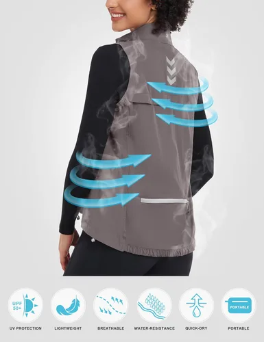 Miniatura 3 de Little Donkey Andy Chaleco ligero de secado rápido para mujer, resistente al viento, sin mangas, elástica, para golf, ciclismo, correr