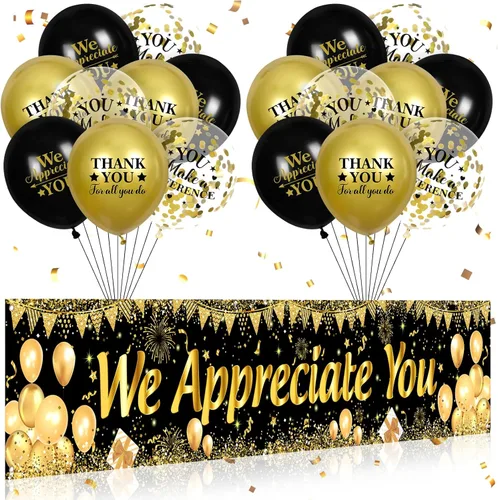 Decoraciones We Appreciate You Letrero de Jardín Negro Dorado We Appreciate You con 18 Globos Letrero Gracias por Todo lo que Haces Regalos de