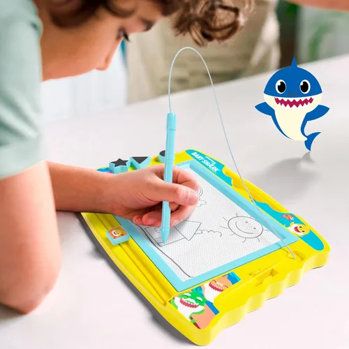Miniatura 4 de Lollipop Baby Shark - Pizarra de dibujo magnética con lápiz capacitivo y 3 sellos, para niños o niñas (azul).