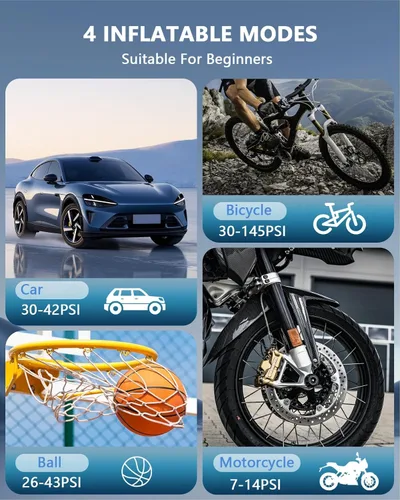 Miniatura 5 de Inflador de neumáticos, compresor de aire portátil, bomba de aire inalámbrica de 150 PSI, para neumáticos de automóvil con manómetro digital, Negro