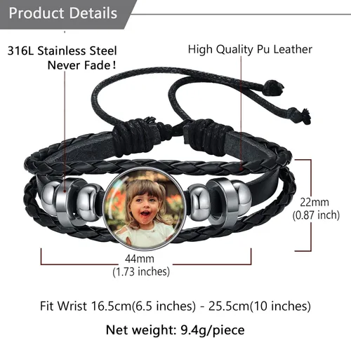 Miniatura 5 de U7 Pulsera para hombre con cierre de acero inoxidable, brazalete de cuero en estilo calavera o envoltura