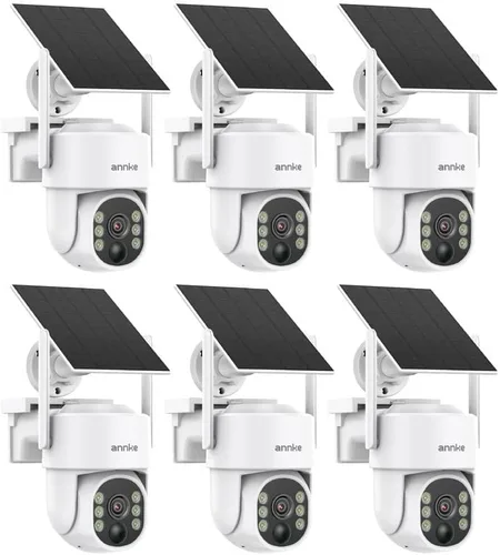 ANNKE Paquete de 6 cámaras de seguridad solares de 4 MP inalámbricas para exteriores, cámara de seguridad WiFi con panorámica e inclinación de 360°