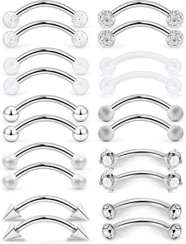 SCERRING 16G Anillos de cejas transparentes CZ Tragus Helix Rook Daith Pendientes Lip Ring Barbell Body Piercing Jewelry Retainer 0.236 in 0.315 in