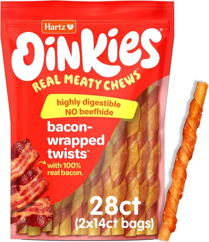 Miniatura 8 de Hartz Nuevos Oinkies Twists Envueltos en Tocino, Masticas Carnosas Verdaderas con 100% Tocino Real y Sin Piel de Res, 14