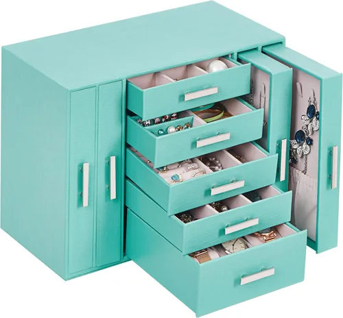ANWBROAD Joyero organizador de joyas, organizador de joyas, caja de almacenamiento para todos los aretes, collares, pulseras, relojes, cajas de