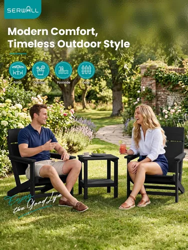 Miniatura 3 de SERWALL Sillas Adirondack modernas, sillas Adirondack HDPE sin tablas, respaldo sólido sillas de plástico para exteriores, textura similar a