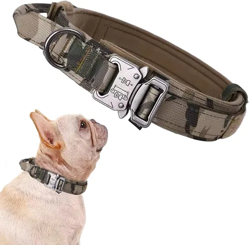 Miniatura 52 de Collar táctico para perro, ajustable, militar, de nailon, con asa de control y hebilla de metal resistente para perros medianos y grandes (negro, S)