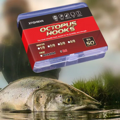 Miniatura 5 de Pulpo-Anzuelo-Pesca-Pico-Círculo-Ganchos-Agua-Dulce-Rojo-Negro-Paquete de 100-50 1-rojo