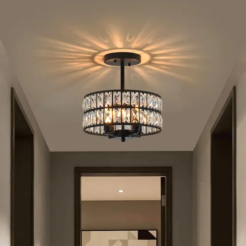 Miniatura 5 de SeeU Candelabro Moderno de Cristal Negro Montaje Empotrado Iluminación Colgante 12.6'' Lámpara de Techo para Baño Dormitorio Pasillo
