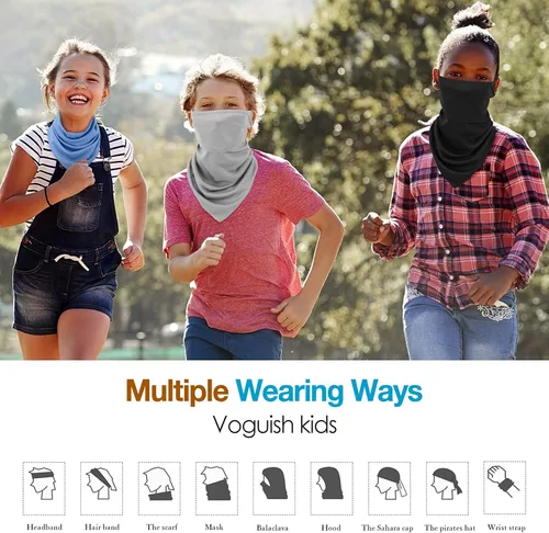 Miniatura 5 de MoKo Cubrebocas tipo bandana para niños con bolsillo para filtro paquete de 3 pasamontañas para el cuello para ciclismo para niños y niñas