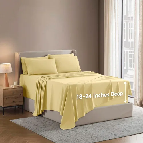Miniatura 39 de Nestl Juego de sábanas extra profundas tamaño King, sábanas transpirables y refrescantes de 6 piezas, juego de ropa de cama de lujo con bolsillos