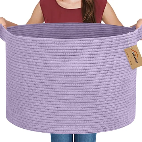 Miniatura 27 de MEGASKET Cesta grande de manta negra, 22 x 22 x 14 pulgadas, contenedor de cuerda tejida para almacenamiento, caja de almacenamiento de juguetes