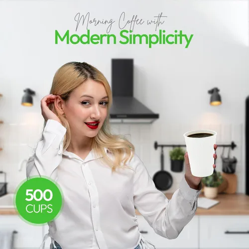 Miniatura 4 de Restaurantware - Tazas de café desechables de 12 onzas, 500 tazas calientes de doble pared para café - Las tapas se venden por separado, borde Blanco