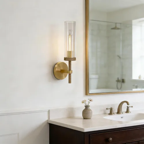 Miniatura 4 de Apliques de Pared de Latón Luces para Interiores, Aplique Lineal Moleteado de 14", Apliques de Pared Dorados para Baño, Apliques de Tocador de Tubo