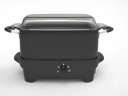 Miniatura 2 de Plata - Olla de cocción lenta de base plana de 8 cuartos de galón con tapa de vidrio, 5 ajustes de calor, interior antiadherente, asas de tacto