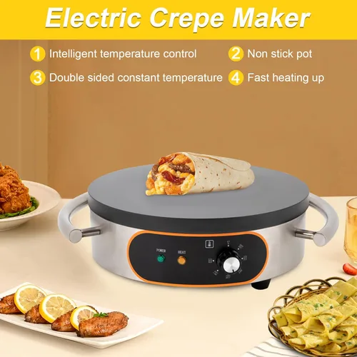 Miniatura 2 de Máquina comercial de crepé, máquina para hacer panqueques, 16 pulgadas, antiadherente, 1500 W, temperatura constante, superficie de cocción