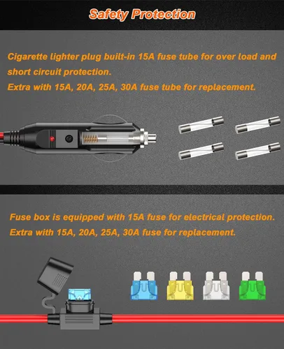 Miniatura 5 de 12AWG Cable de Cargador de Encendedor de Cigarrillos Resistente, Cable Adaptador de Encendedor de Cigarrillos Macho de 3.3FT con Luz LED y Caja