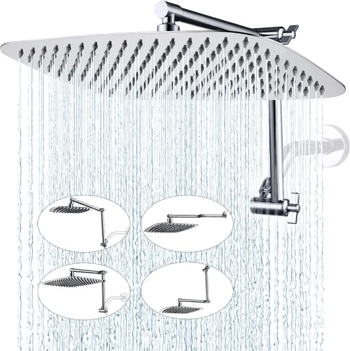Miniatura 15 de G-Promise Regadera de lluvia de metal de 12 pulgadas con brazo de extensión ajustable de 15 pulgadas, cabezal de ducha de lluvia de alta presión