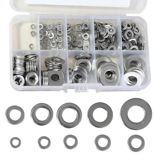 Miniatura 2 de Kit de 360 arandelas planas de acero inoxidable 304, 8 tamaños (M2-M10), espaciadores métricos, herrajes inoxidables