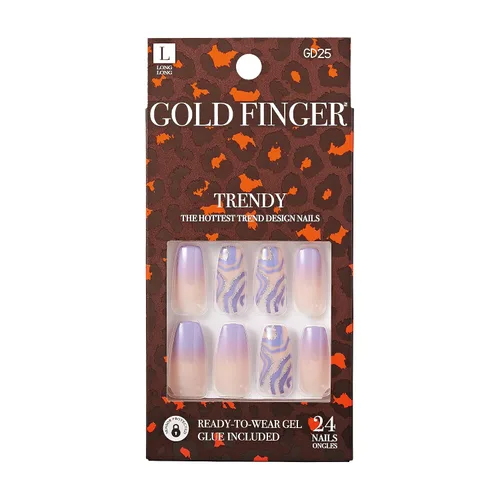 Miniatura 14 de Gold Finger - Kit de uñas postizas de cobertura completa con pegamento, diseño moderno, gel listo para usar, uñas medianas, largas y extralargas