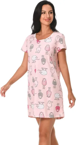 Miniatura 4 de Paquete de 3 camisones para mujer, de algodón suave, manga corta, camisas de noche con estampado para dormir