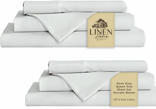 Miniatura 51 de Linen Home Juego de sábanas 100% de percal de algodón, fresco, ligero, sólido, tamaño king, 4 piezas, 1 sábana encimera, 1 sábana ajustable, 07
