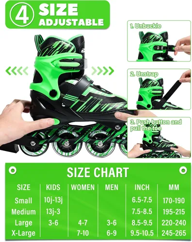 Miniatura 7 de Patines en línea ajustables para niños y niñas de 5-8 y 8-12 años con ruedas iluminadas, patines para niños de 4-12 años, patines para adolescentes
