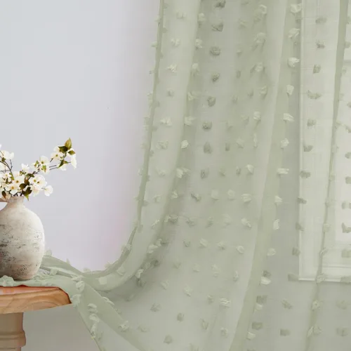 Miniatura 17 de Cortinas Beige Semitransparentes de 63 Pulgadas de Largo para Dormitorio, Sala de Estar, Guardería Infantil, Ventana con Diseño de Pompón