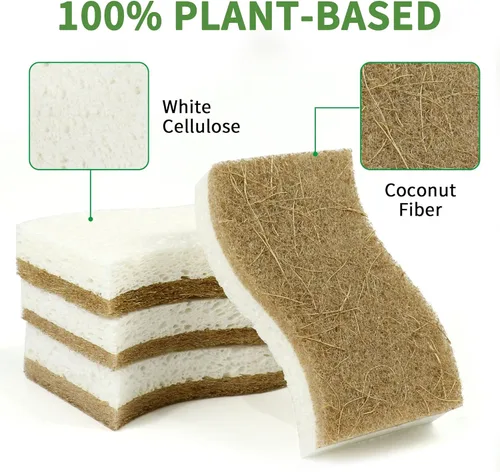 Miniatura 3 de Paquete de 9 esponjas de cocina naturales biodegradables – Esponja compostable de celulosa y nuez de coco – Esponjas ecológicas sostenibles