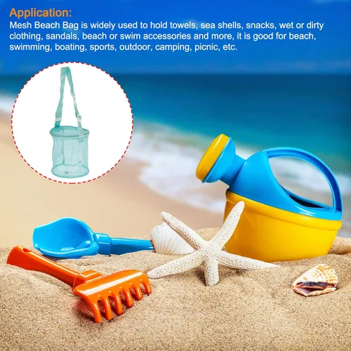 Miniatura 5 de PATIKIL Bolsas de playa de malla, mochila de arena, conchas, aperitivos, coleccionar, bolsas de asas con cremallera para viajes, Verde