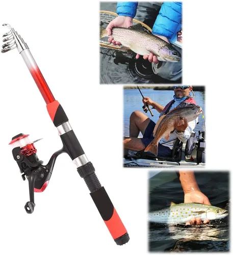Miniatura 8 de Kit completo de carrete de caña de pescar con 2 cañas de pescar telescópicas de 6.9 ft, 2 carretes de señuelos de pesca ganchos accesorios bolsa