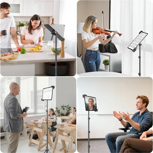 Miniatura 9 de elitehood Soporte de aluminio para iPad con soporte diagonal para tableta, trípode para iPad de 65 pulgadas de altura ajustable, trípode giratorio