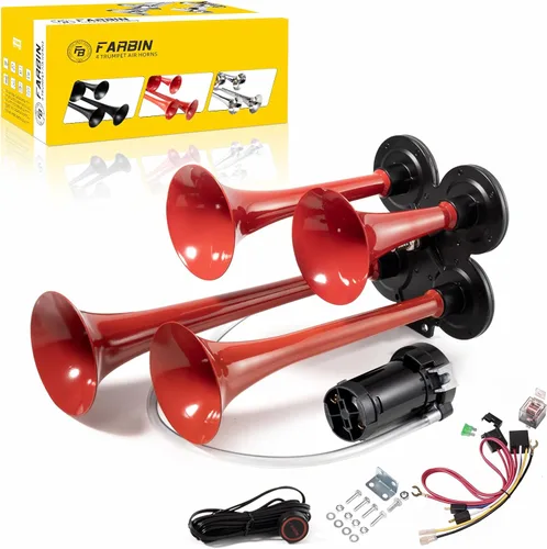 Miniatura 12 de FARBIN - Bocina de tren para camión, 178 dB, superpotente, con 4 trompetas, incluye compresor de aire 12 V de 150 PSI y tanque de 6 l (1.6 gal)
