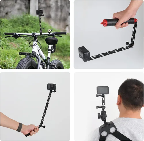 Miniatura 7 de HSU - Kit de brazo de extensión de aleación de aluminio para casco de montaje en poste de metal, soporte de brazo de extensión para GoPro Hero Negro