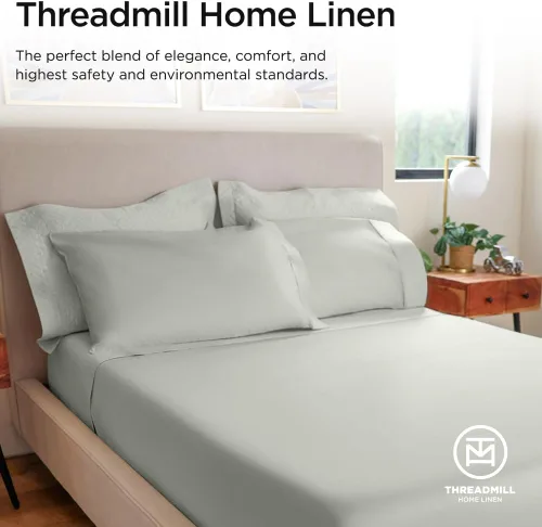 Miniatura 7 de Threadmill Sábanas de Algodón 100% para Cama Tamaño Queen - Juego de Sábanas Queen de 600 Hilos con Bolsillo Profundo de 16" - Juego de Ropa de Cama