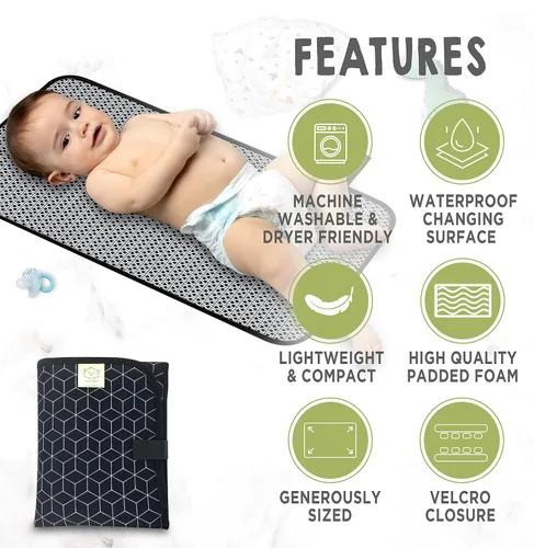 Miniatura 2 de KeaBabies Cambiador de pañales portátil y organizador de pañales para bebé, tapete cambiador plegable impermeable para bebés, organizador grande