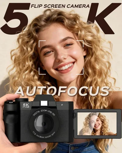 Miniatura 2 de Cámara digital 5K para fotografía con WiFi 48MP cámara de vlogging para principiantes con pantalla abatible, gran angular y lente macro, micrófono