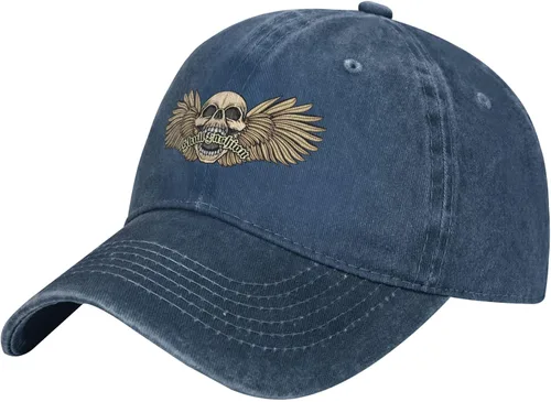 Cowboy Hat Trendy Hats for Man and Women Djustable Four Season Outdoor Baseball Cap of Hell Skull with Angel Navy Blue