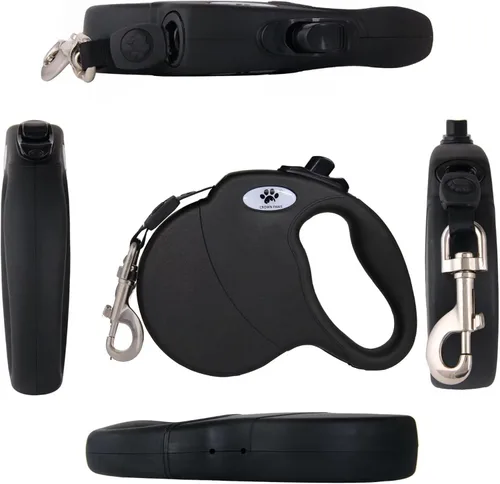 Miniatura 5 de Correa retráctil de 13 pies para perros grandes de hasta 26 libras, cinta de nailon sin enredos, color negro Dan S